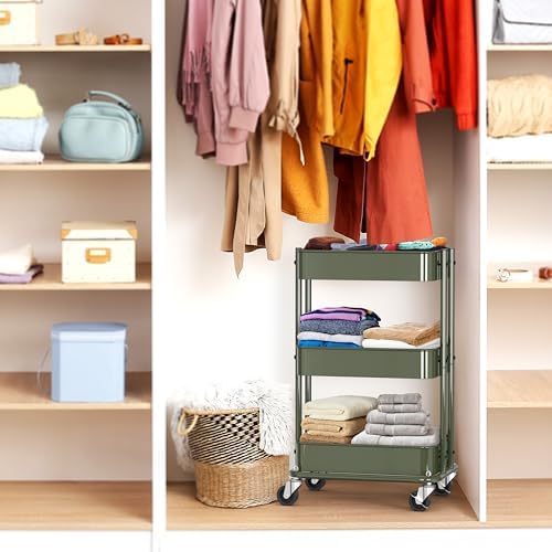 3-Tier Utility Cart, Low 24" Height Fits Under Desk, Green in Green, alternate view 7