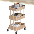 3-Tier Utility Cart, Low 24" Height Fits Under Desk, Khaki in Khaki
