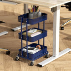 3-Tier Utility Cart, Low 24" Height Fits Under Desk, Navy, alternate view 2