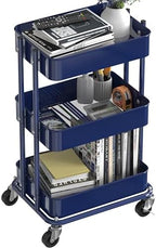 3-Tier Utility Cart, Low 24" Height Fits Under Desk, Navy, alternate view 4
