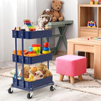 3-Tier Utility Cart, Low 24" Height Fits Under Desk, Navy, alternate view 5