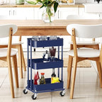 3-Tier Utility Cart, Low 24" Height Fits Under Desk, Navy, alternate view 6
