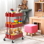 3-Tier Utility Cart, Low 24" Height Fits Under Desk, Red in Red, alternate view 5