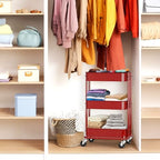 3-Tier Utility Cart, Low 24" Height Fits Under Desk, Red in Red, alternate view 7