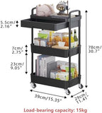 3-Tier Utility Cart with Drawer & Wheels, Storage for Home, Office, alternate view 3