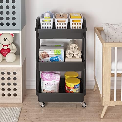 3-Tier Utility Cart with Drawer & Wheels, Storage for Home, Office, alternate view 4
