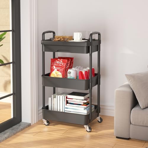 3-Tier Utility Cart with Drawer & Wheels, Storage for Home, Office, alternate view 5