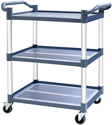 3-Tier Utility Cart With Wheels, Heavy Duty Rolling Restaurant Cart 420lbs, Plastic Bus Cart With Lockable
