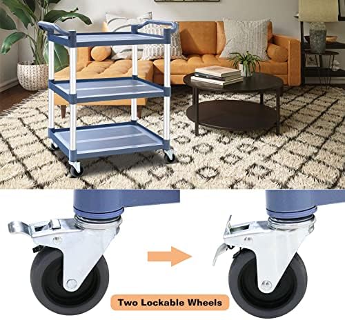 3-Tier Utility Cart With Wheels, Heavy Duty Rolling Restaurant Cart 420lbs, Plastic Bus Cart With Lockable, alternate view 5