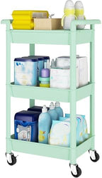 3-Tier Utility Rolling Cart with Cover Top Board, Mobile Utility Cart with Lockable Casters Multi-Functional