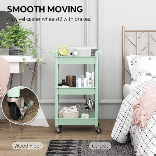 3-Tier Utility Rolling Cart with Cover Top Board, Mobile Utility Cart with Lockable Casters Multi-Functional, alternate view