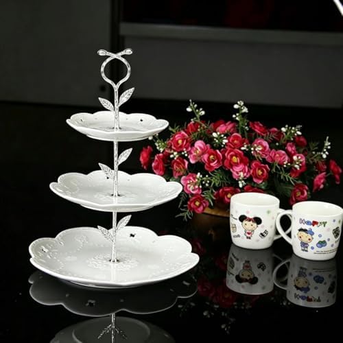 3 Tier Vintage Metal Cake Stands Flower Style Hardware Tiered Tray Plate Cupcake Stand DIY Making (Silver Vine), alternate