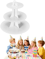 3 Tier White Cupcake Stand, Cupcake Stand Cardboard - Easy to Assemble& Reusable(Round Edge White) in Round Edge