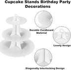 3 Tier White Cupcake Stand, Cupcake Stand Cardboard - Easy to Assemble& Reusable(Round Edge White) in Round Edge, alternate