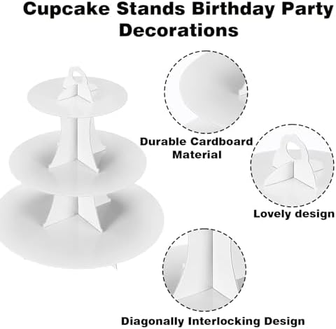 3 Tier White Cupcake Stand, Cupcake Stand Cardboard - Easy to Assemble& Reusable(Round Edge White) in Round Edge, alternate