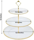 3-Tier White Cupcake Stand Gold Beaded Rim Plastic Dessert Display, Elegant Bridal Shower Tiered Pastry Tower, alternate view