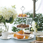 3 Tier White Porcelain Cake Stand, Cupcake Stand with Silver Pilar in Silver., alternate view 5