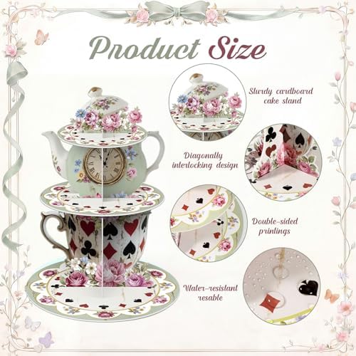 3 Tier Wonderland Themed Party Decoration Cupcake Stand Decoration in Multicolor, alternate view 4