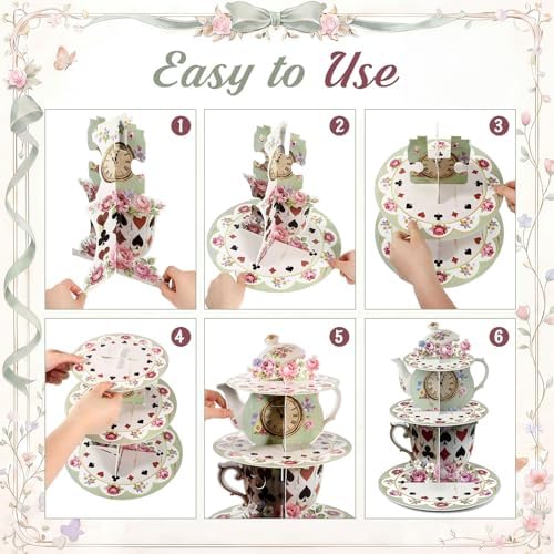 3 Tier Wonderland Themed Party Decoration Cupcake Stand Decoration in Multicolor, alternate view 5