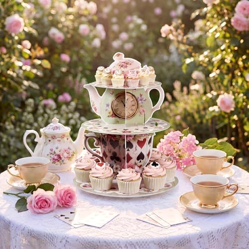 3 Tier Wonderland Themed Party Decoration Cupcake Stand Decoration in Multicolor, alternate view 6
