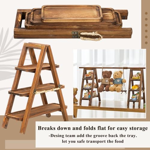3 Tier Wood Cupcake Stand with Swing and Platter, Dark Walnut Color in Dark Walnut Color, alternate view 5