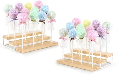 3 Tier Wood Display Cake Pop Stand, Set of 2 12 Holes Lollipop Display Stand, Lollipop Holder for Wedding, Baby