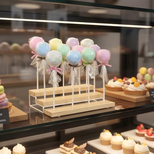 3 Tier Wood Display Cake Pop Stand, Set of 2 12 Holes Lollipop Display Stand, Lollipop Holder for Wedding, Baby, alternate