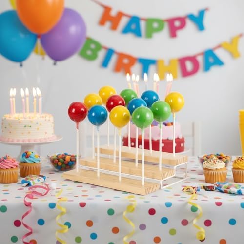 3 Tier Wood Display Cake Pop Stand, Set of 2 12 Holes Lollipop Display Stand, Lollipop Holder for Wedding, Baby, alternate
