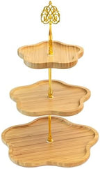 3 Tier Wood Serving Tray Cupcake Stand with Gold Hardware, Tiered Cake Dessert Stand for Wedding Table Party