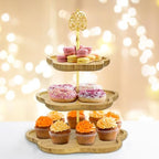 3 Tier Wood Serving Tray Cupcake Stand with Gold Hardware, Tiered Cake Dessert Stand for Wedding Table Party, alternate view