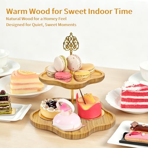 3 Tier Wood Serving Tray Cupcake Stand with Gold Hardware, Tiered Cake Dessert Stand for Wedding Table Party, alternate view