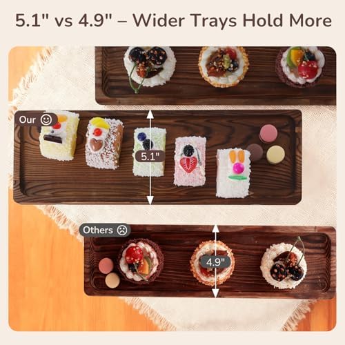 3-Tier Wooden Cupcake & Dessert Display Stand with Swing Frame - Rustic Torch-Finished Pine, Extra Wide 5.1", alternate view