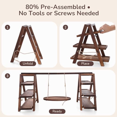 3-Tier Wooden Cupcake & Dessert Display Stand with Swing Frame - Rustic Torch-Finished Pine, Extra Wide 5.1", alternate view