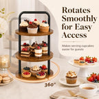 3 Tier Wooden Cupcake Stand, 360° Rotating Dessert Stand in Rustic Brown-1pack, alternate view 4