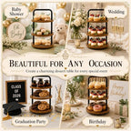 3 Tier Wooden Cupcake Stand, 360° Rotating Dessert Stand in Rustic Brown-1pack, alternate view 6