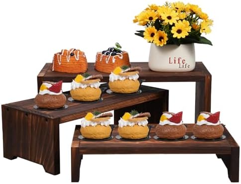 3-Tier Wooden Cupcake Stand & Display Risers, for Food Desserts & More, Sturdy & Reusable