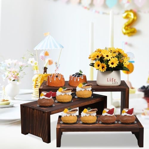 3-Tier Wooden Cupcake Stand & Display Risers, for Food Desserts & More, Sturdy & Reusable, alternate view 2