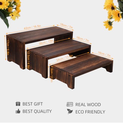 3-Tier Wooden Cupcake Stand & Display Risers, for Food Desserts & More, Sturdy & Reusable, alternate view 3