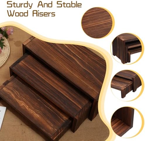 3-Tier Wooden Cupcake Stand & Display Risers, for Food Desserts & More, Sturdy & Reusable, alternate view 4
