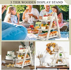 3 Tier Wooden Cupcake Stand Ladder Party Dessert Serving Tray in white, alternate view 6