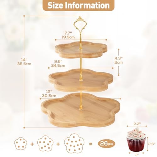 3-Tier Wooden Cupcake Stand, Three Tiered Serving Stand, Tiered Tray in Rustic Wood, alternate view 3