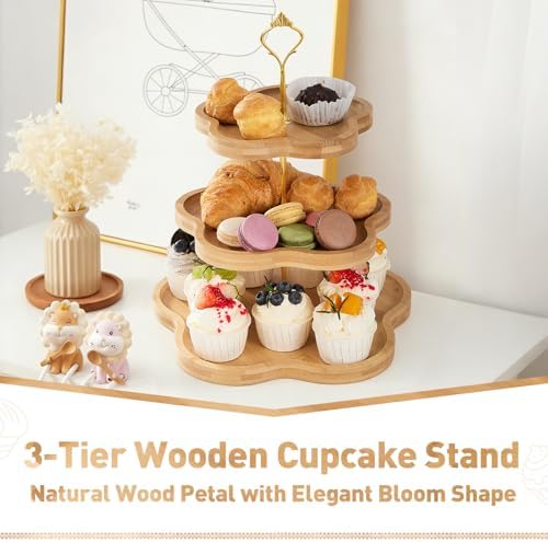 3-Tier Wooden Cupcake Stand, Three Tiered Serving Stand, Tiered Tray in Rustic Wood, alternate view 4