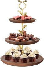 3 Tier Wooden Cupcake Stand, Walnut Wood Tiered Display Stand for 20 Cupcakes - Rustic Dessert Table Display