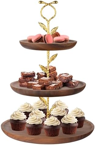 3 Tier Wooden Cupcake Stand, Walnut Wood Tiered Display Stand for 20 Cupcakes - Rustic Dessert Table Display