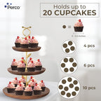 3 Tier Wooden Cupcake Stand, Walnut Wood Tiered Display Stand for 20 Cupcakes - Rustic Dessert Table Display, alternate view