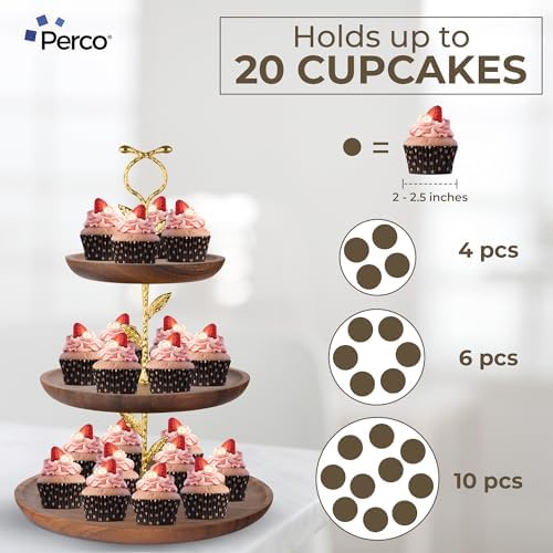 3 Tier Wooden Cupcake Stand, Walnut Wood Tiered Display Stand for 20 Cupcakes - Rustic Dessert Table Display, alternate view