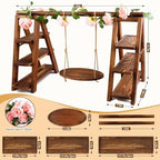 3 Tier Wooden Cupcake Stand with Swing and Flower Decoration in Dark Brown, alternate view 3
