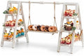 3 Tier Wooden Cupcake Stand with Swing and Serving Tray, White in Rustic White