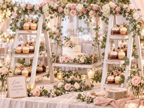 3 Tier Wooden Cupcake Stand with Swing and Serving Tray, White in Rustic White, alternate view 2