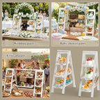 3 Tier Wooden Cupcake Stand with Swing and Serving Tray, White in Rustic White, alternate view 6